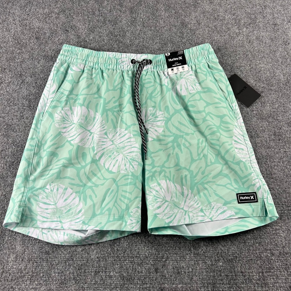 Hurley Swim Shorts Mens Medium Green Dypsis Leaves Volley Trunks NWT